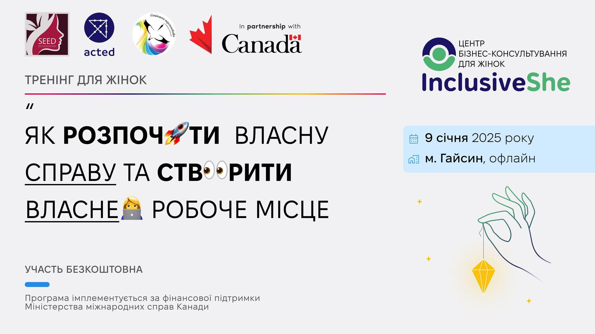 Запрошуємо активних мешканок м. Гайсин та району на тренінг для жінок